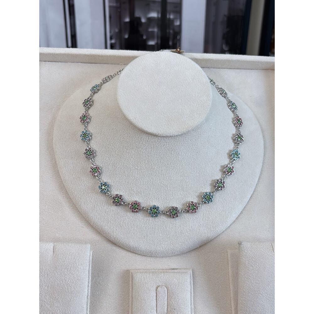D’Orlan Delicate Multicolor Floral Swarovski Crystal Necklace - Women Jewelry - Picture 2 of 4